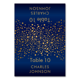 Navy Blue and Gold Confetti Dots 3 Place Cards