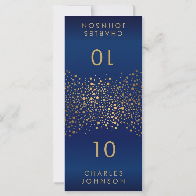 Navy Blue and Gold Confetti Dots Large Place Cards (Front)