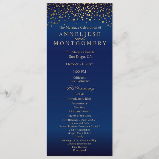 Navy Blue and Gold Confetti Dots - Progam Programme (Front)