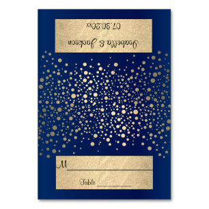 Navy Blue and Gold Confetti Dots - Wedding Table Number