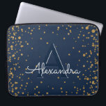 Navy Blue and Gold Confetti Monogram Laptop Sleeve<br><div class="desc">Navy Blue and Gold Confetti Elegant Monogram Case. This case can be customised to include your initial and first name.</div>