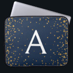 Navy Blue and Gold Confetti Monogram Laptop Sleeve<br><div class="desc">Navy Blue and Gold Confetti Elegant Monogram Case. This case can be customised to include your initial and first name.</div>