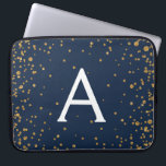 Navy Blue and Gold Confetti Monogram Laptop Sleeve<br><div class="desc">Navy Blue and Gold Confetti Elegant Monogram Case. This case can be customised to include your initial and first name.</div>
