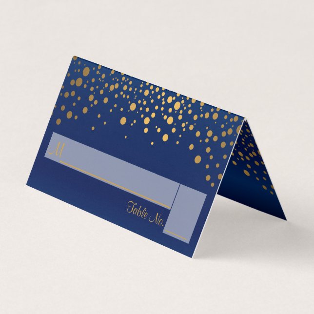 Navy Blue and Gold Confetti | Place Cards (Front)