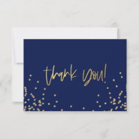 Navy Blue and Gold Confetti Thank You Note Cards