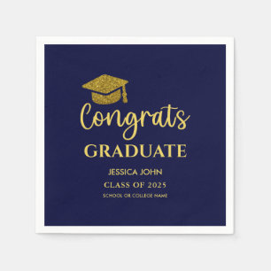 Navy Blue and Gold Congrats Graduate Graduation  Napkin