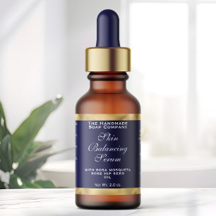 Navy Blue and Gold Cosmetics Dropper Bottle Label 