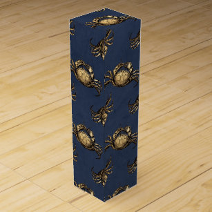 Navy Blue and Gold Crab Fest Wine Box