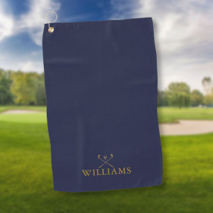Navy Blue And Gold Custom Name Golf Clubs Towel