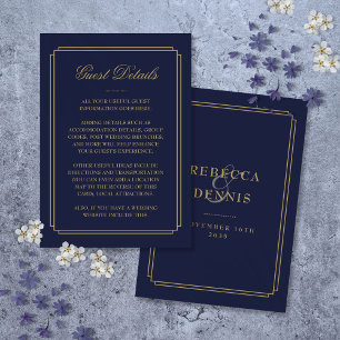 Navy Blue And Gold Deco Wedding Guest Details Enclosure Card