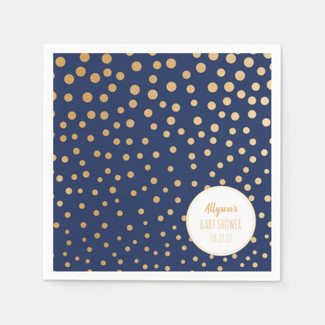 Navy Blue and gold dots boy baby shower decor Napkin (Front)