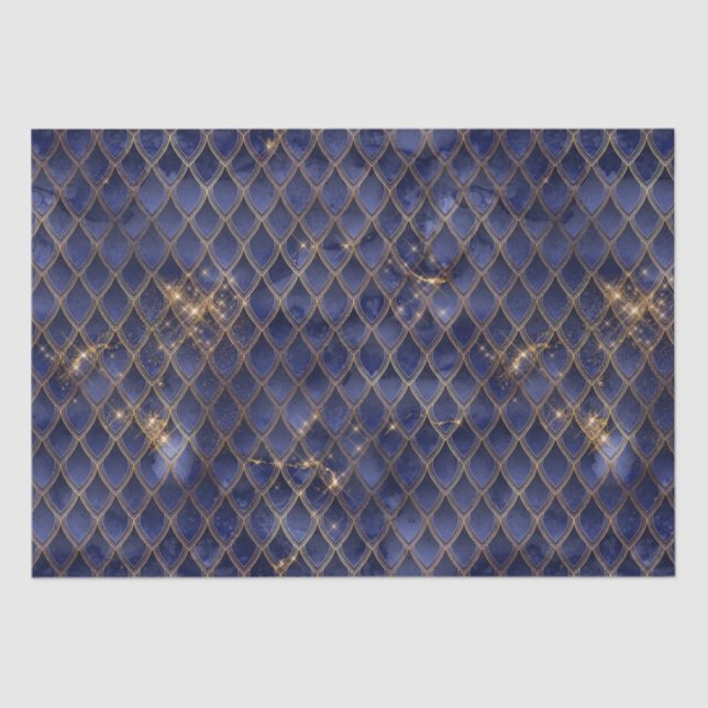Navy Blue and Gold Dragon Scales Tissue Paper (Front)