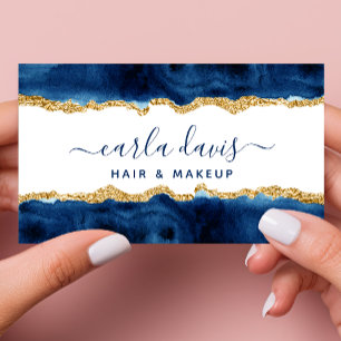 Navy Blue and Gold   Elegant Calligraphy Business Card