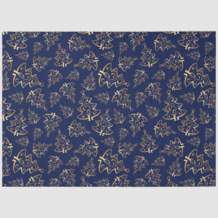 Navy Blue and Gold Elegant Christmas Trees Tissue Paper