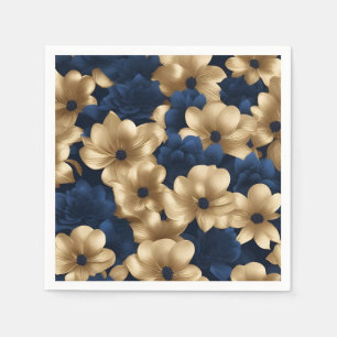 Navy Blue And Gold Elegant Floral Napkin