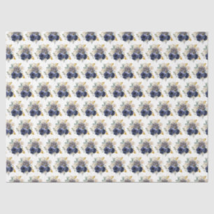 Navy Blue and Gold Elegant Flowers Tissue Paper