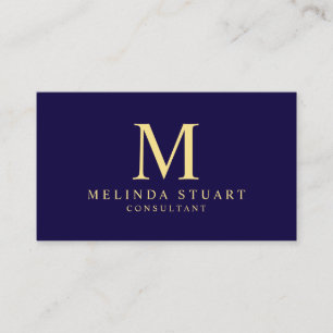 Navy Blue and Gold Elegant Monogram Business Card