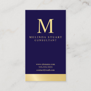 Navy Blue and Gold Elegant Monogram Business Card