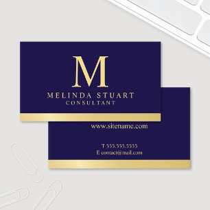 Navy Blue and Gold Elegant Monogram Business Card