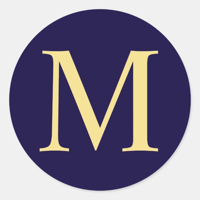 Navy Blue and Gold Elegant Monogram Classic Round Sticker (Front)