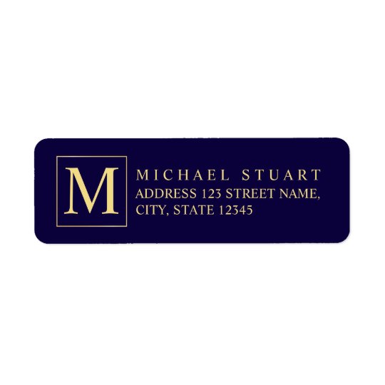 Navy Blue and Gold Elegant Monogram Return Address Label