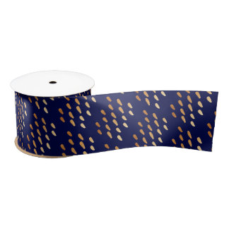 Navy Blue and Gold Faux Foil Confetti Ribbon Satin Ribbon