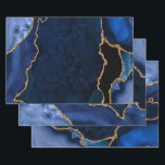 Navy Blue and Gold Faux Glitter Agate Wrapping Paper Sheet<br><div class="desc">These elegant and glamourous wrapping paper sheets are versatile and can be used for giving gifts or art and craft projects. It is ideal for any occasion such as birthdays, weddings, bridal showers, baby showers, anniversaries or general gifts. It features navy blue marble agate on a distressed navy blue background....</div>