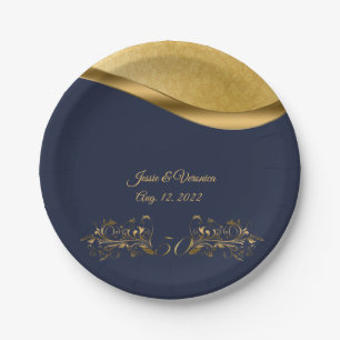 Navy Blue and Gold Fiftieth Wedding Anniversary Paper Plate