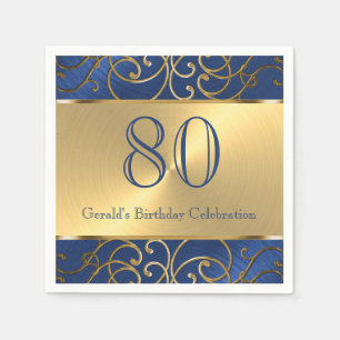 Navy Blue and Gold Filigree Swirls Napkin