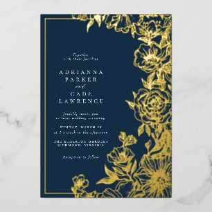 Navy Blue and Gold Floral   Classic Wedding