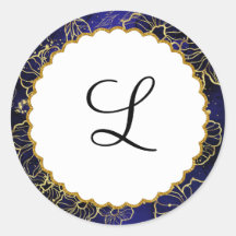 Navy Blue and Gold Floral Monogram Sticker