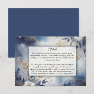 Navy Blue and Gold Floral Wedding Enclosure Card