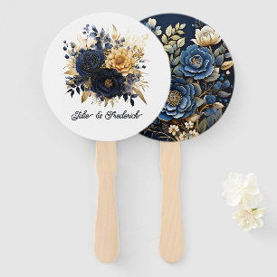 Navy Blue and Gold Floral Wedding Hand Fan