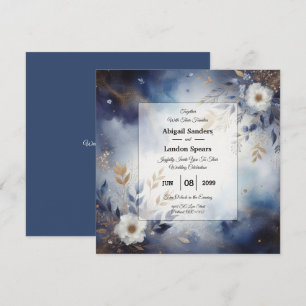 Navy Blue and Gold Floral Wedding  Invitation