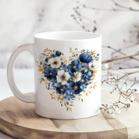 Navy Blue and Gold Flowers in Heart Shape