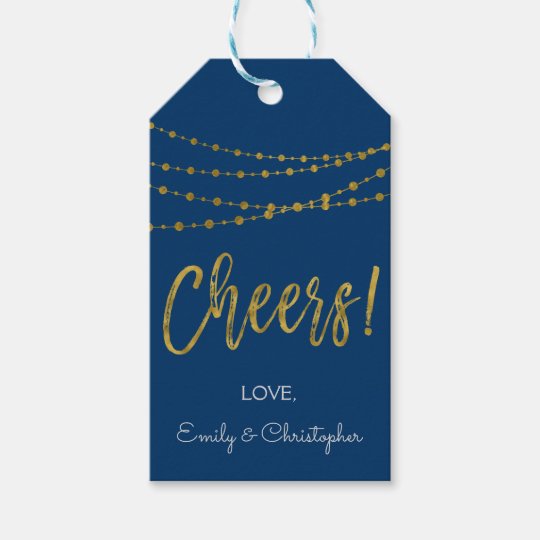 Navy Blue and Gold Foil Cheers Gift Tag