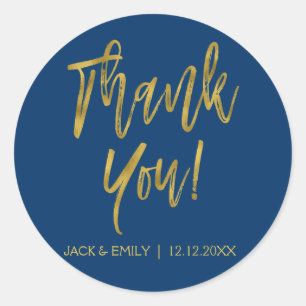 Navy Blue and Gold Foil Photo Thank You Sticker