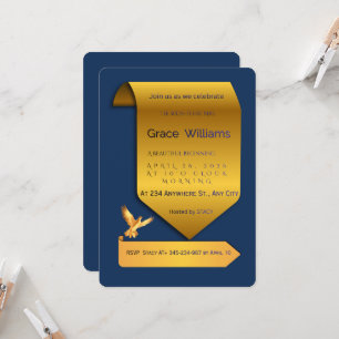 Navy Blue and Gold Foil Scroll Bridal Shower  Invitation
