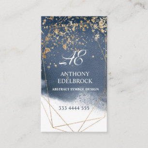 Navy blue and gold, geometric design business card