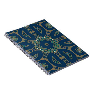 Navy Blue and Gold Geometric Octagon Pattern Notebook