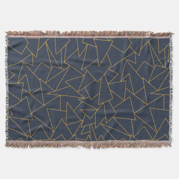 Navy blue and gold geometric throw blanket Zazzle.co.uk