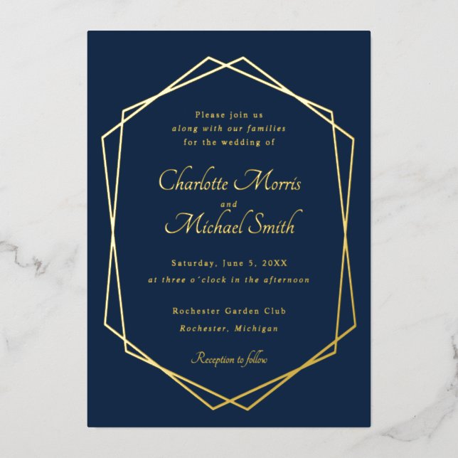 Navy blue and gold geometric wedding (Front)