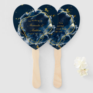 Navy Blue and Gold Geometric Wedding  Hand Fan
