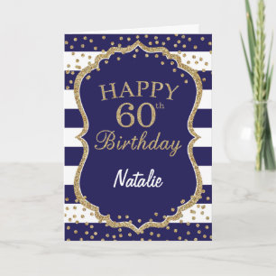 Navy Blue and Gold Glitter 60th Birthday Card