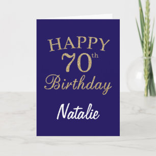Navy Blue and Gold Glitter 70th Birthday Card