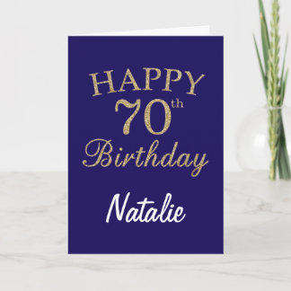 Navy Blue and Gold Glitter 70th Birthday Card