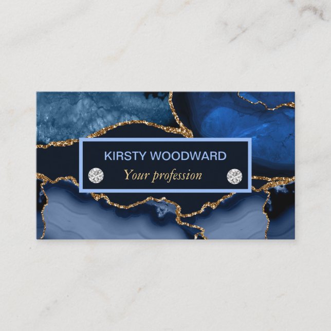 Navy Blue and Gold Glitter Agate Business Card (Front)