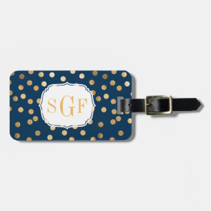 Navy Blue and Gold Glitter City Dots Monogram Luggage Tag