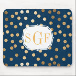 Navy Blue and Gold Glitter Dots Monogrammed Mouse Mat<br><div class="desc">Modern and on-trend dots of faux gold glitter sparkle on this classic navy blue mousepad that features a custom three-letter monogram.</div>