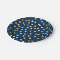 Navy Blue and Gold Glitter Dots Paper Plate